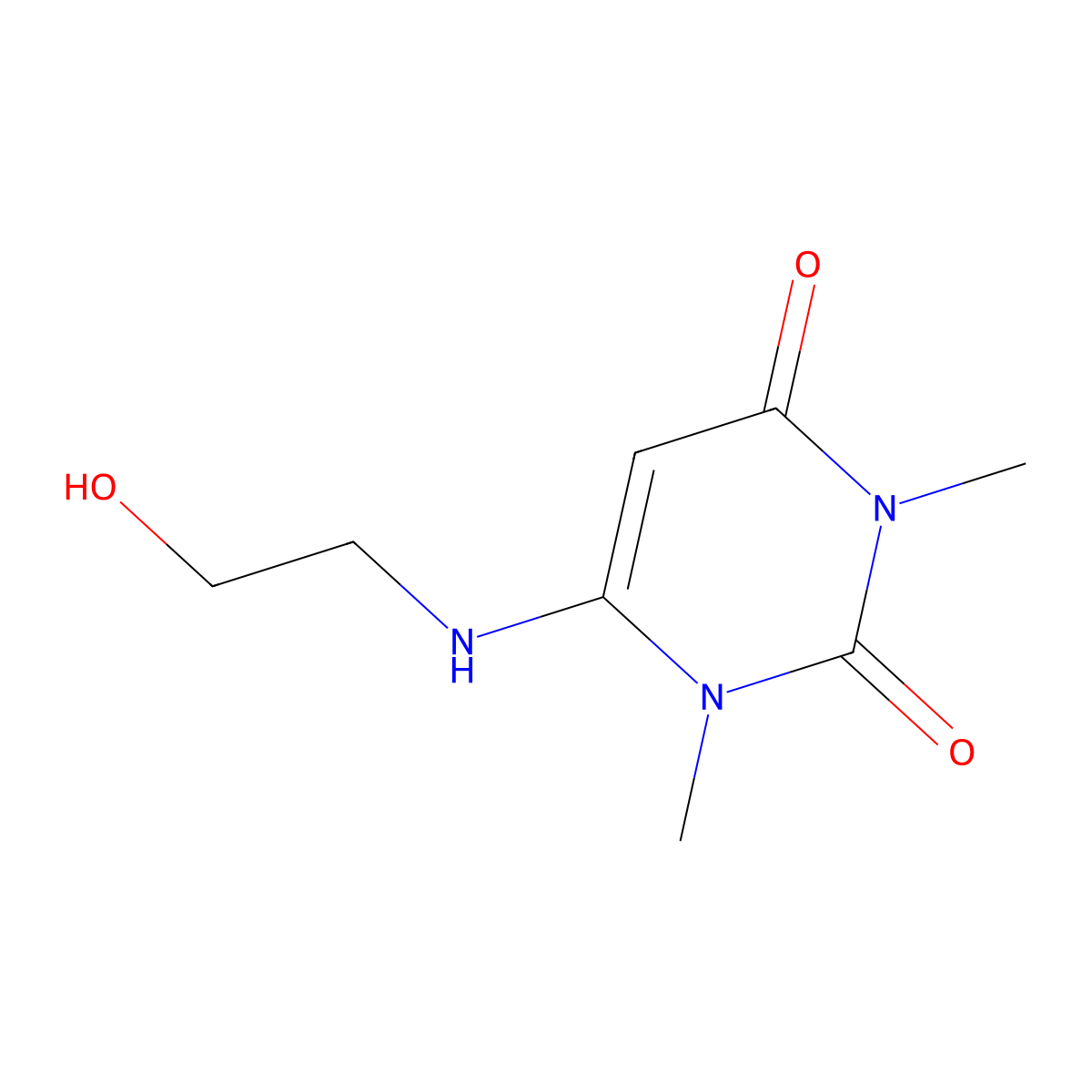 6-(2-Hydroxyethylamino)-1,3-dimethyl-1H-pyrimidine-2,4-dione molecular structure, CAS 5770-44-5
