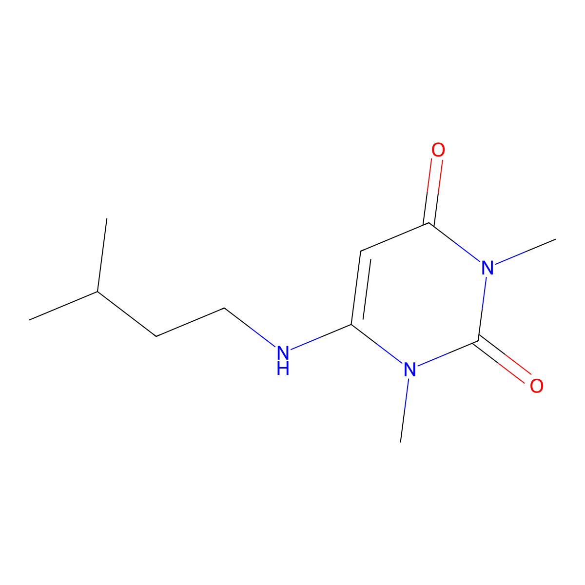 1,3-dimethyl-6-[(3-methylbutyl)amino]pyrimidine-2,4(1H,3H)-dione molecular structure, CAS 5770-47-8
