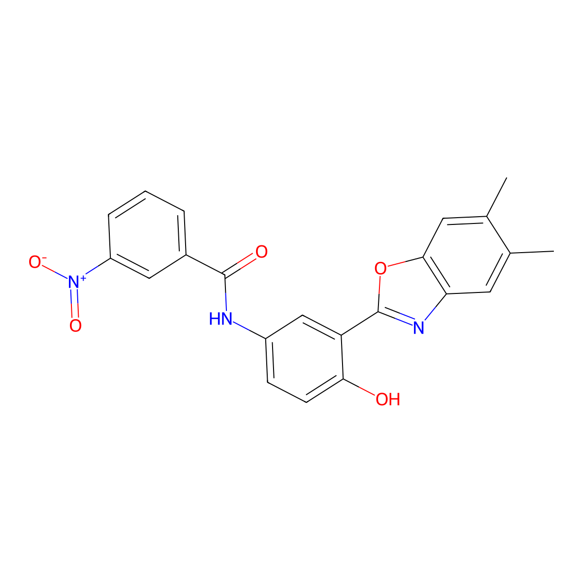 N-[3-(5,6-Dimethyl-1,3-benzoxazol-2-YL)-4-hydroxyphenyl]-3-nitrobenzamide molecular structure, CAS 5770-67-2