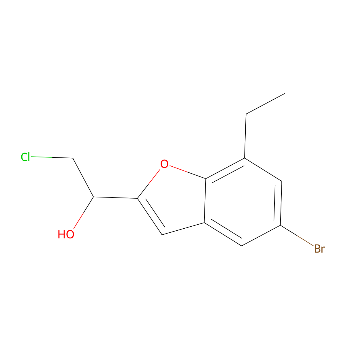 5-Bromo-alpha-(chloromethyl)-7-ethylbenzofuran-2-methanol molecular structure, CAS 57704-13-9