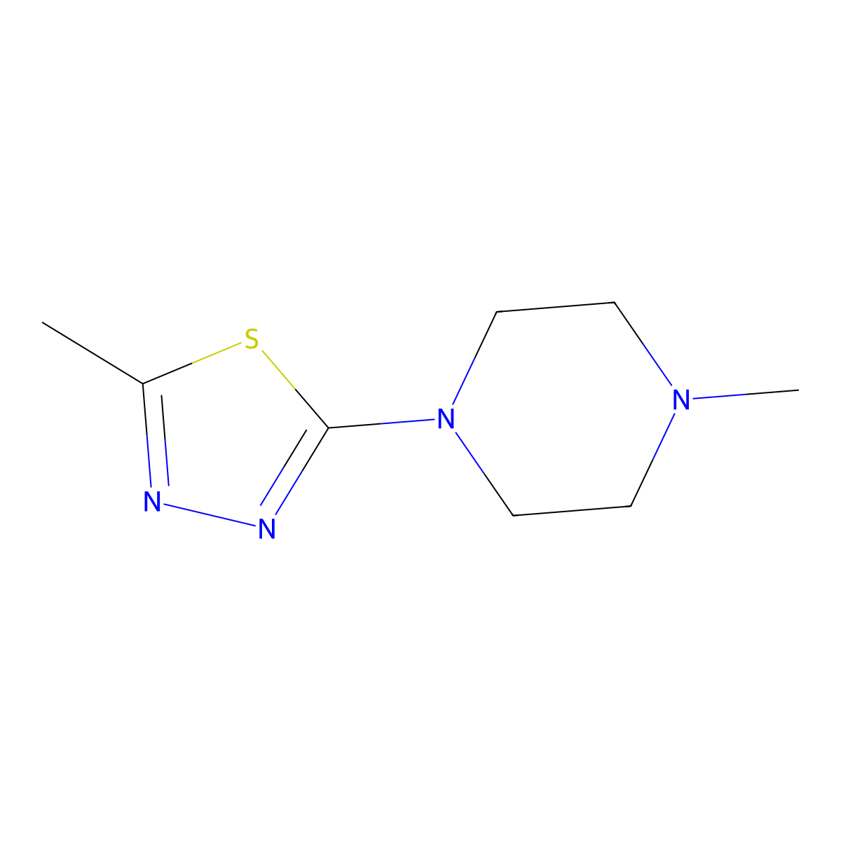 1-Methyl-4-(5-methyl-1,3,4-thiadiazol-2-yl)piperazine molecular structure, CAS 57709-32-7