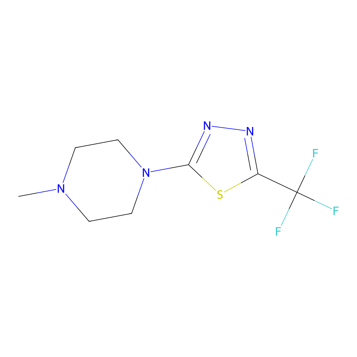 Piperazine, 1-methyl-4-(5-(trifluoromethyl)-1,3,4-thiadiazol-2-yl)- molecular structure, CAS 57709-34-9