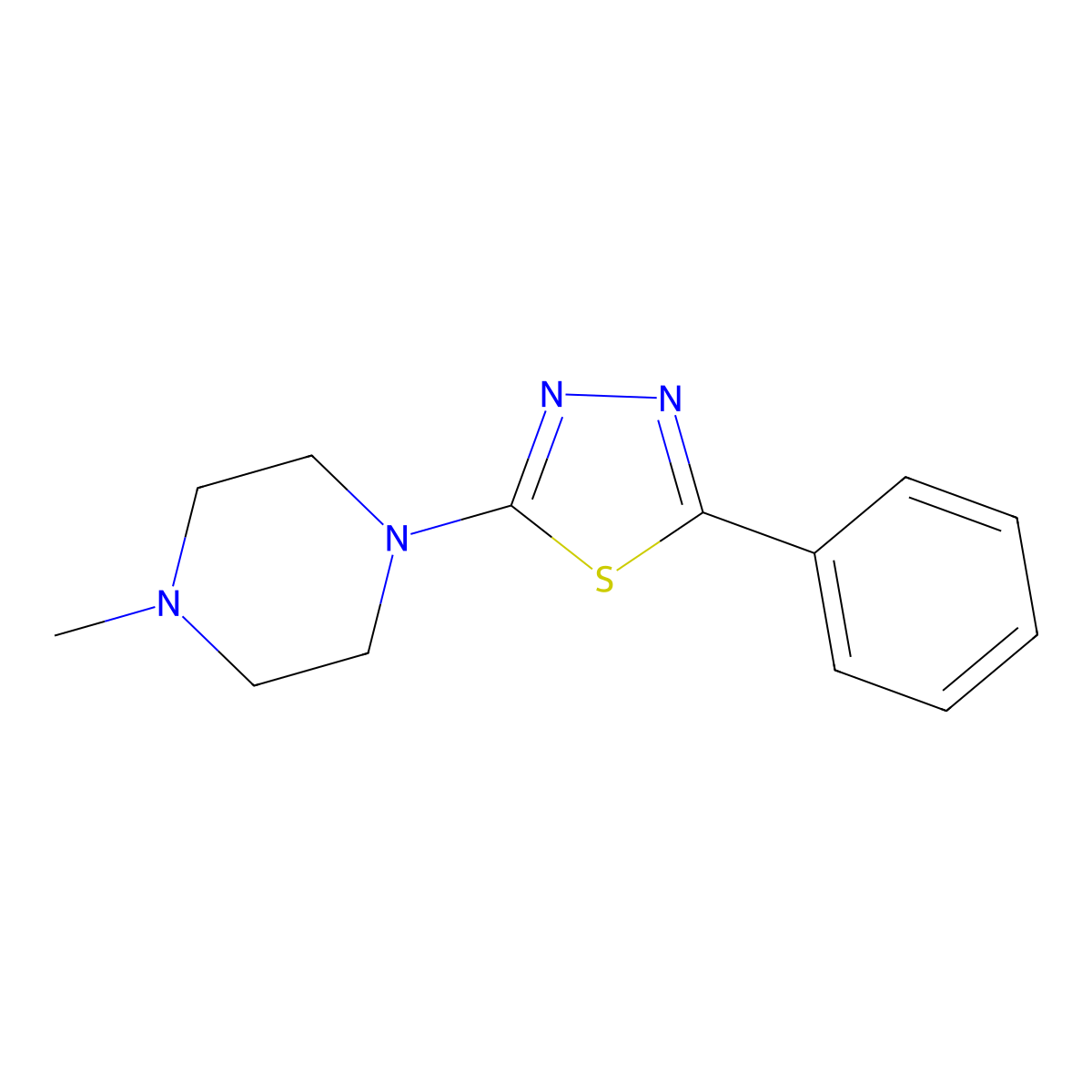 Piperazine, 1-methyl-4-(5-phenyl-1,3,4-thiadiazol-2-yl)- molecular structure, CAS 57709-35-0