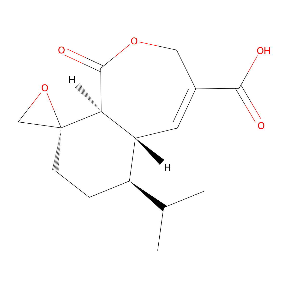 (2'S,5aS,6R,9aS)-1,5a,6,7,8,9a-Hexahydro-6-(1-methylethyl)-1-oxospiro(2-benzoxepin-9(3H),2'-oxirane)-4-carboxylic acid molecular structure, CAS 57710-57-3