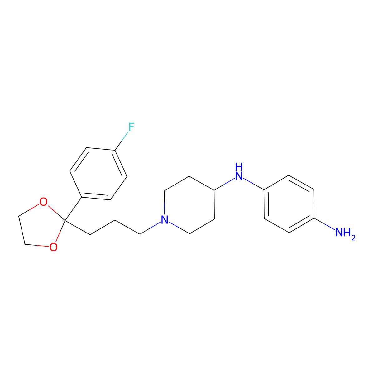 N-(1-(3-(2-(4-fluorophenyl)-1,3-dioxolan-2-yl)propyl)piperidin-4-yl)benzene-1,4-diamine molecular structure, CAS 57718-48-6