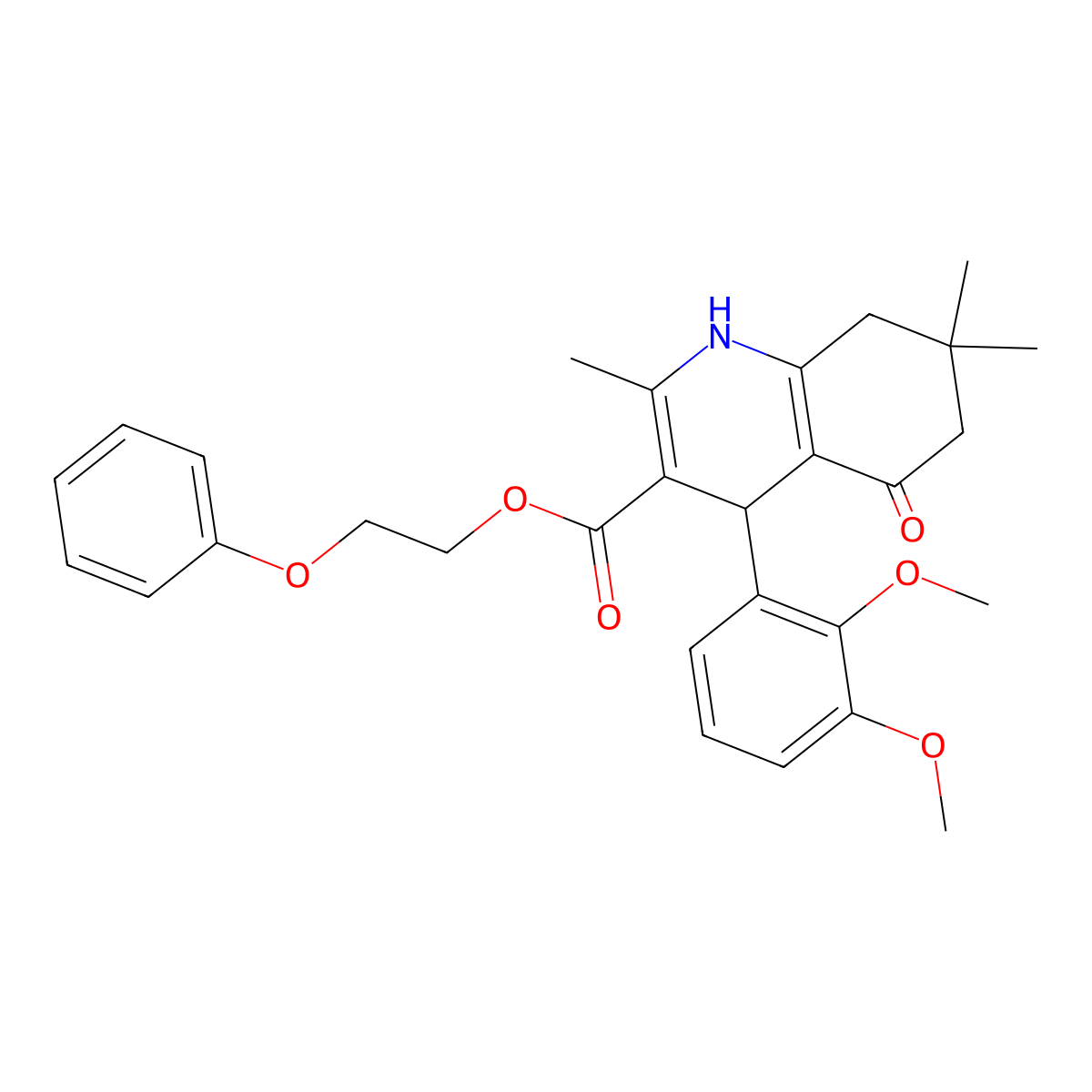 2-Phenoxyethyl 4-(2,3-dimethoxyphenyl)-2,7,7-trimethyl-5-oxo-1,4,5,6,7,8-hexahydroquinoline-3-carboxylate molecular structure, CAS 5772-06-5