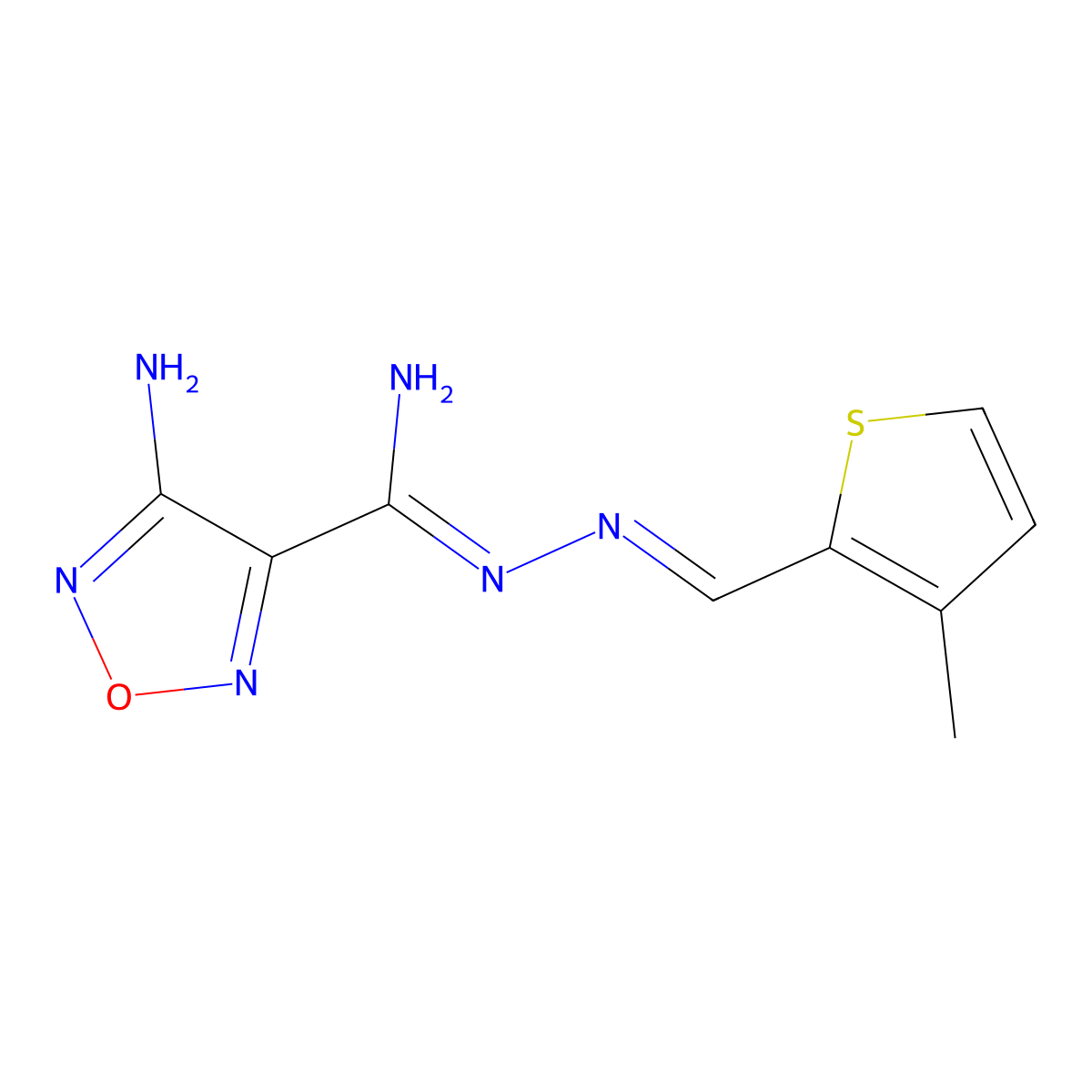 4-amino-N'-[(3-methylthiophen-2-yl)methylideneamino]-1,2,5-oxadiazole-3-carboximidamide molecular structure, CAS 5772-81-6