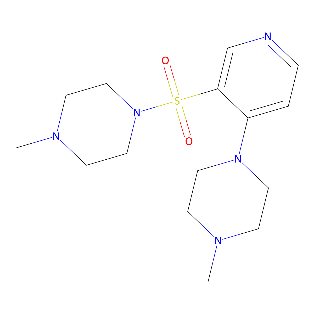 1-Methyl-4-((4-(4-methyl-1-piperazinyl)-3-pyridinyl)sulfonyl)piperazine molecular structure, CAS 57725-14-1
