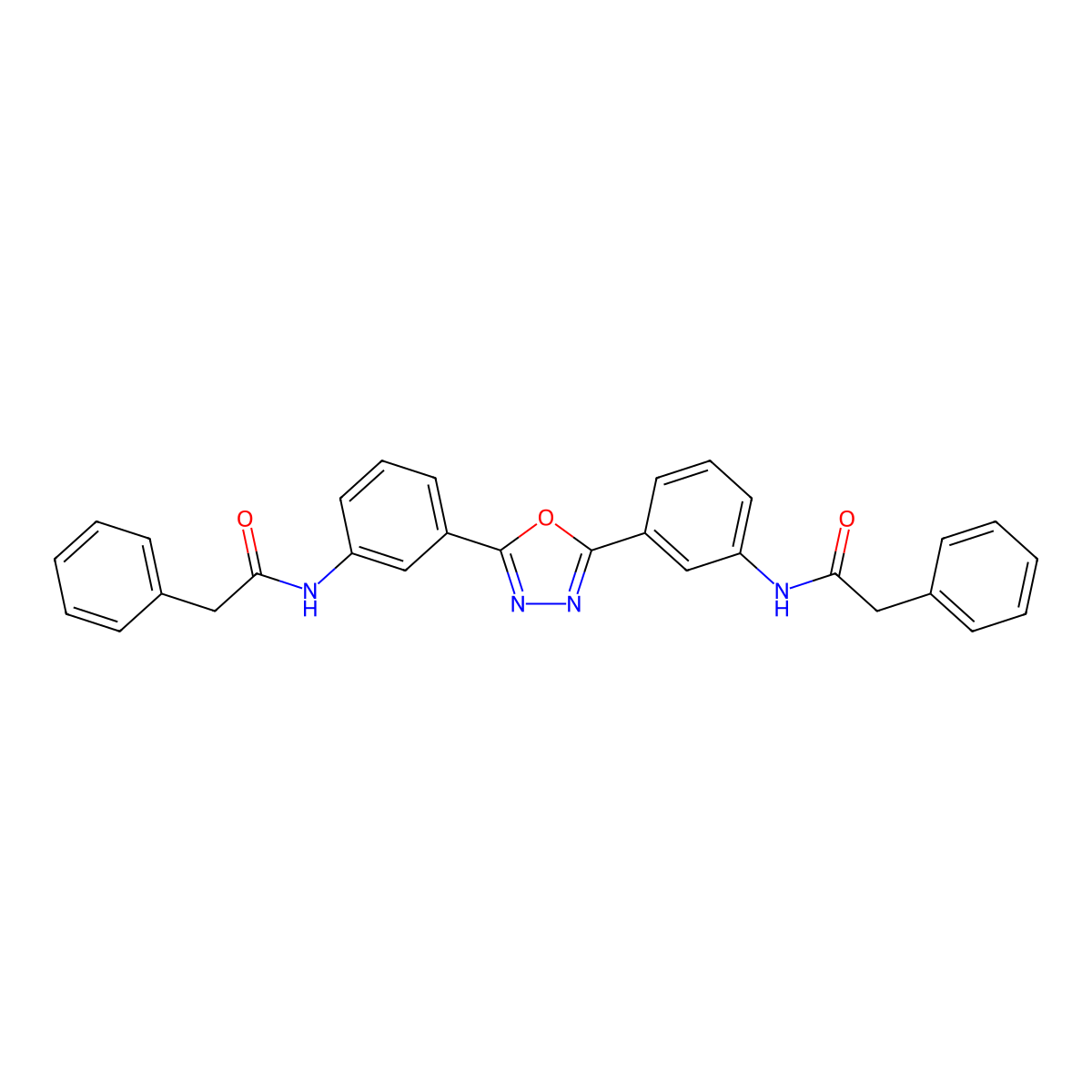 2-phenyl-N-[3-[5-[3-[(2-phenylacetyl)amino]phenyl]-1,3,4-oxadiazol-2-yl]phenyl]acetamide molecular structure, CAS 5773-43-3