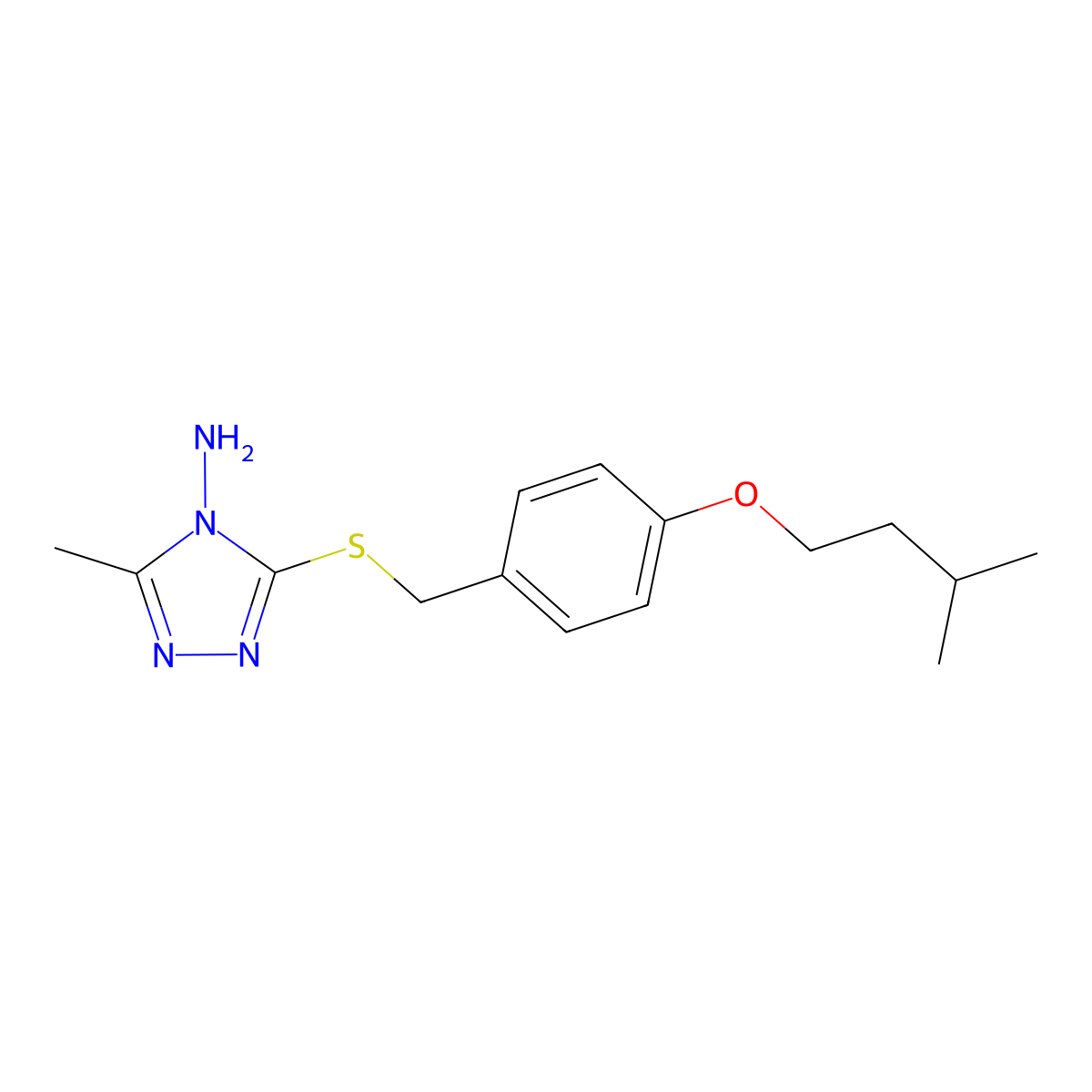 3-Methyl-5-[[4-(3-methylbutoxy)phenyl]methylsulfanyl]-1,2,4-triazol-4-amine molecular structure, CAS 57736-81-9