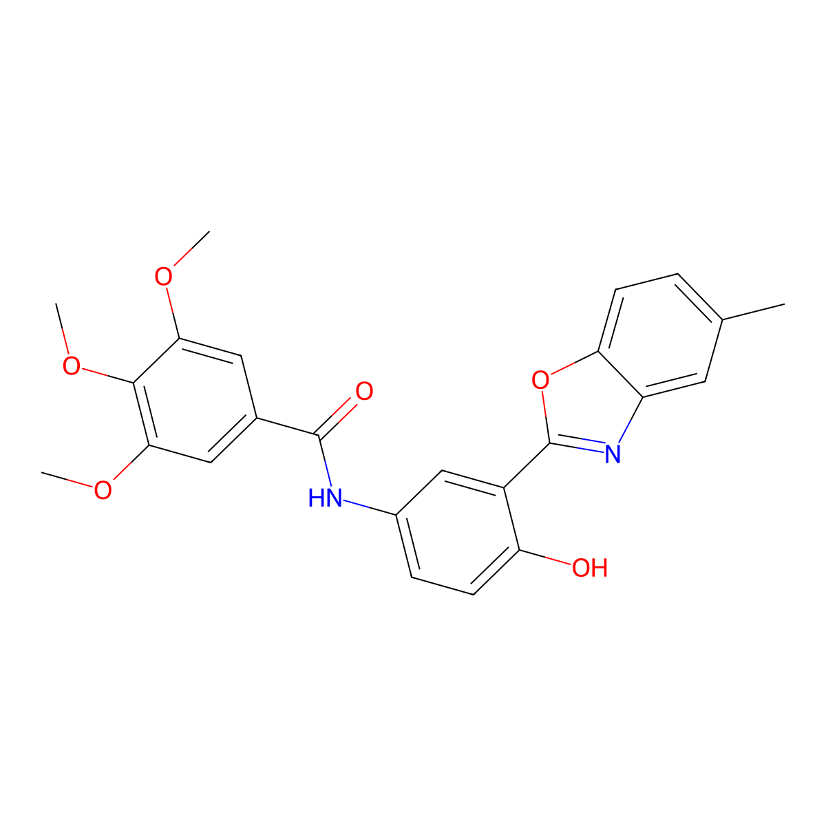 N-[4-hydroxy-3-(5-methyl-1,3-benzoxazol-2-yl)phenyl]-3,4,5-trimethoxybenzamide molecular structure, CAS 5774-09-4