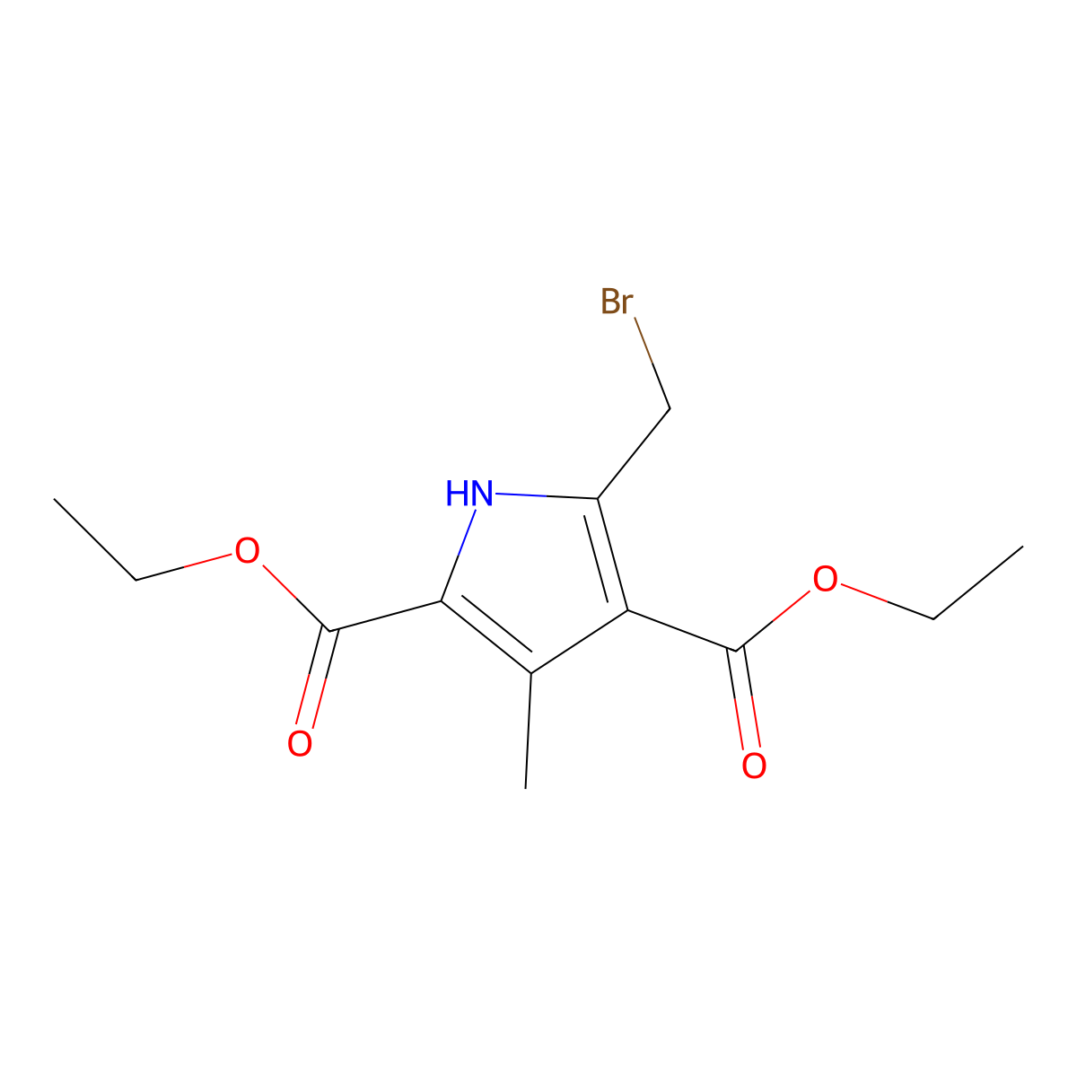 2,4-diethyl 5-(bromomethyl)-3-methyl-1H-pyrrole-2,4-dicarboxylate molecular structure, CAS 57745-26-3