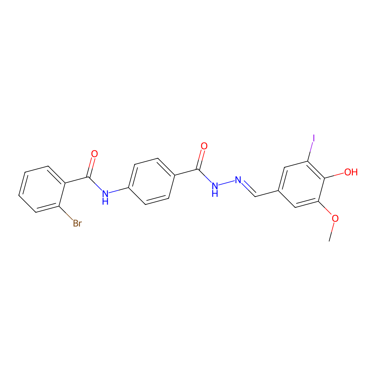 2-bromo-N-[4-[[(4-hydroxy-3-iodo-5-methoxyphenyl)methylideneamino]carbamoyl]phenyl]benzamide molecular structure, CAS 5775-26-8