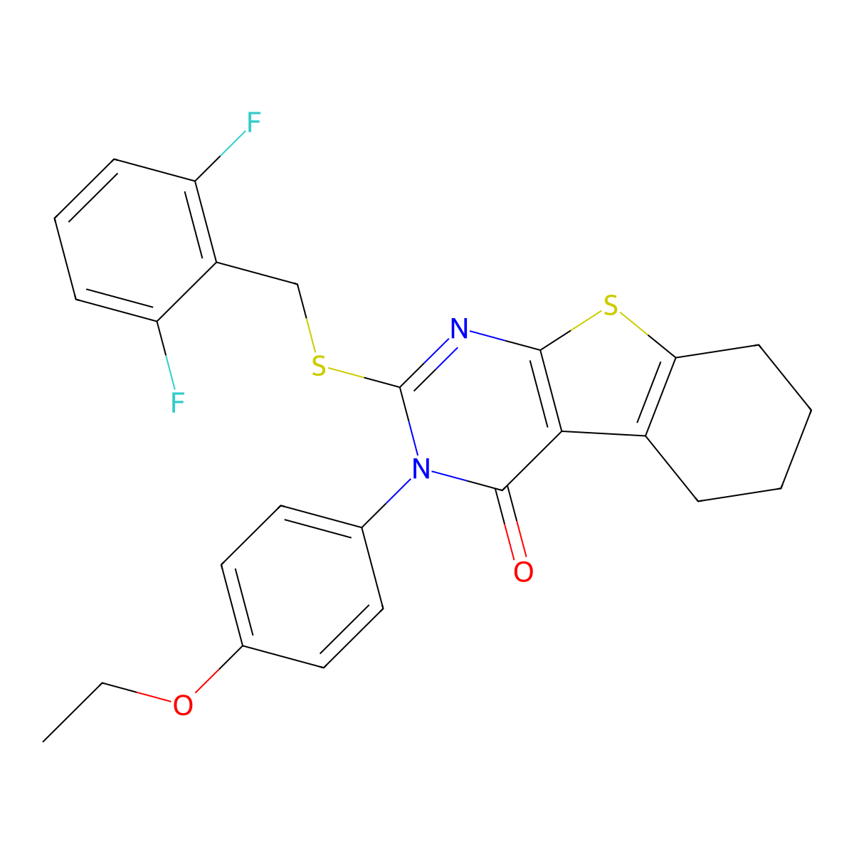 2-[(2,6-difluorobenzyl)sulfanyl]-3-(4-ethoxyphenyl)-5,6,7,8-tetrahydro[1]benzothieno[2,3-d]pyrimidin-4(3H)-one molecular structure, CAS 577694-10-1