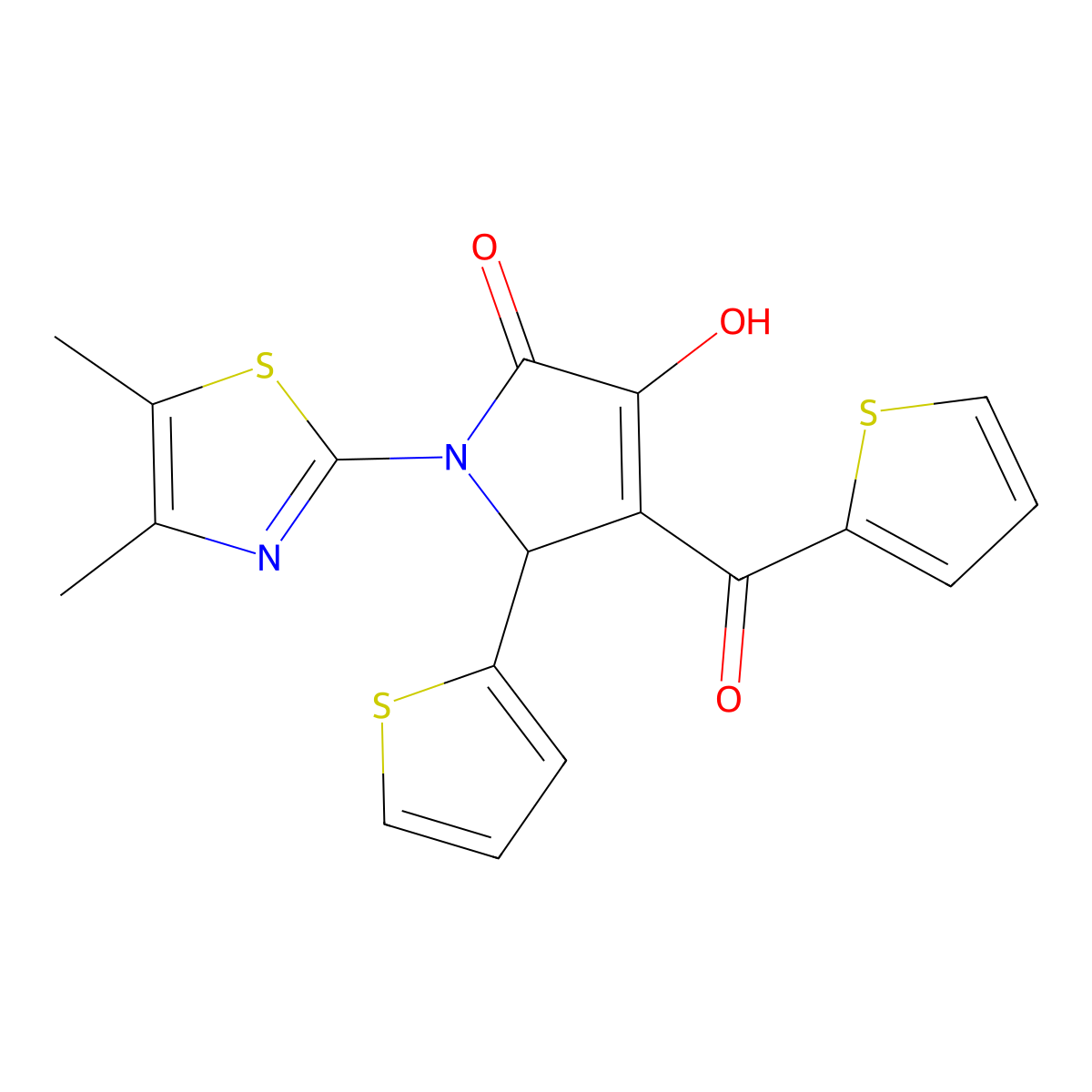 1-(4,5-dimethylthiazol-2-yl)-3-hydroxy-5-(thiophen-2-yl)-4-(thiophene-2-carbonyl)-1H-pyrrol-2(5H)-one molecular structure, CAS 577694-24-7