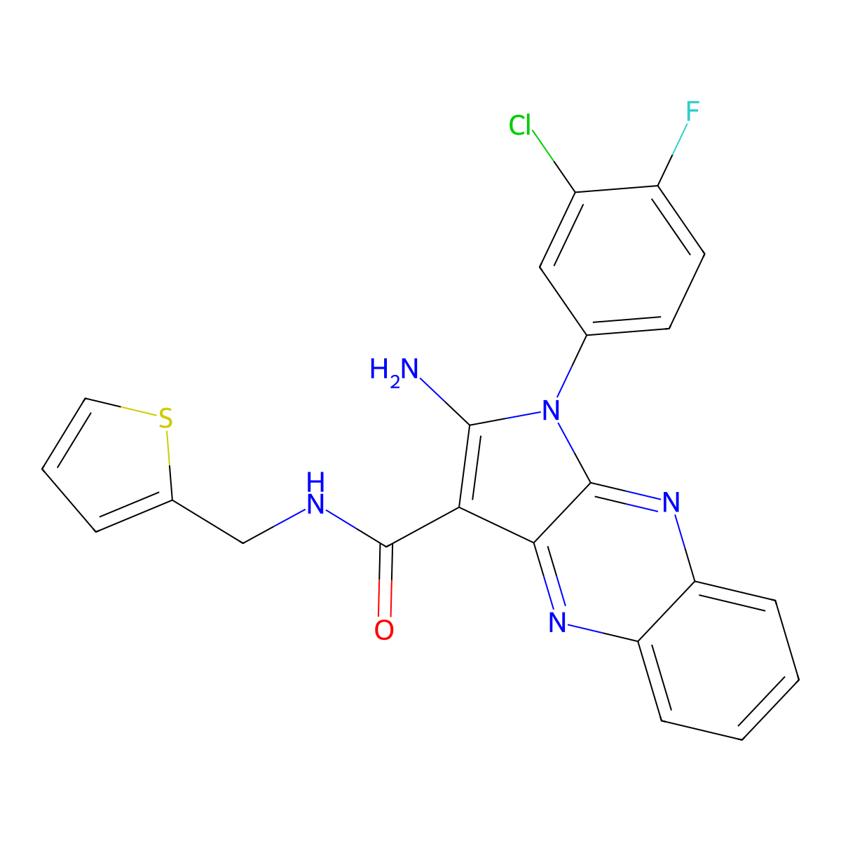 2-amino-1-(3-chloro-4-fluorophenyl)-N-(thiophen-2-ylmethyl)pyrrolo[3,2-b]quinoxaline-3-carboxamide molecular structure, CAS 577694-29-2