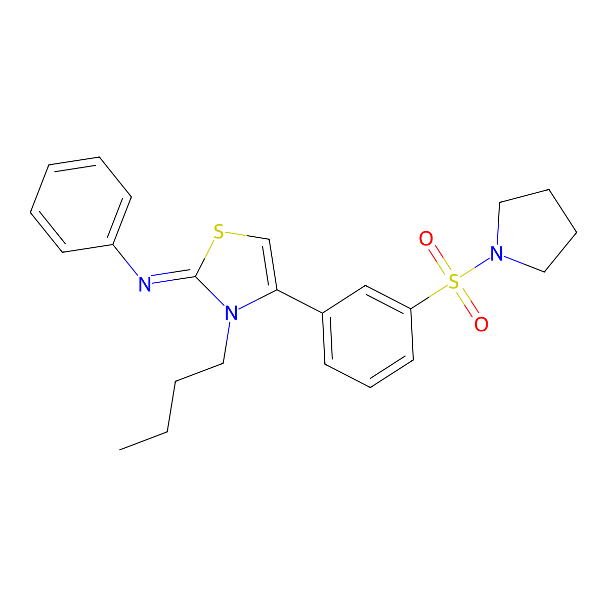 N-[(2Z)-3-butyl-4-[3-(pyrrolidin-1-ylsulfonyl)phenyl]-1,3-thiazol-2(3H)-ylidene]aniline molecular structure, CAS 577694-32-7