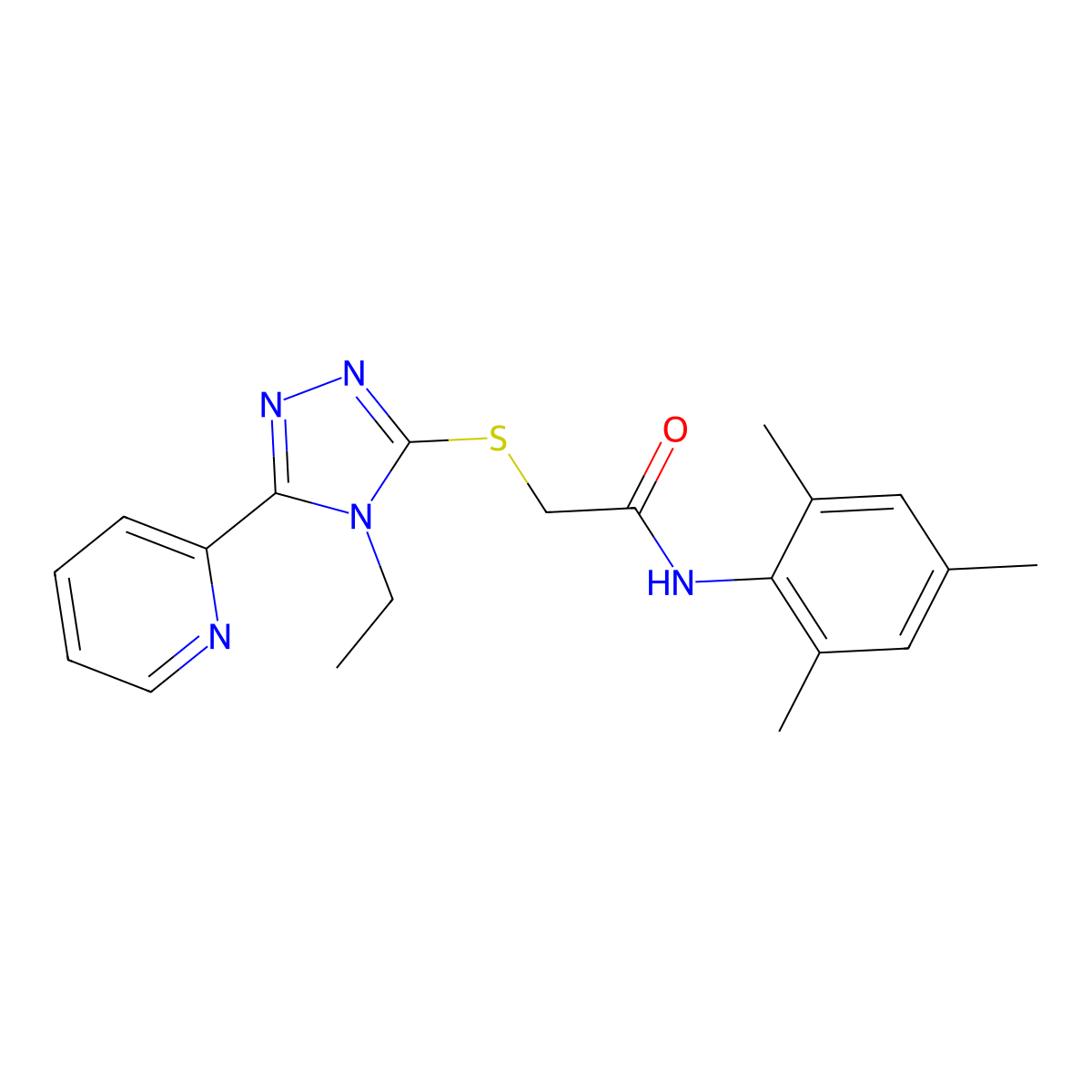 2-((4-Ethyl-5-(2-pyridinyl)-4H-1,2,4-triazol-3-YL)thio)-N-mesitylacetamide molecular structure, CAS 577694-40-7