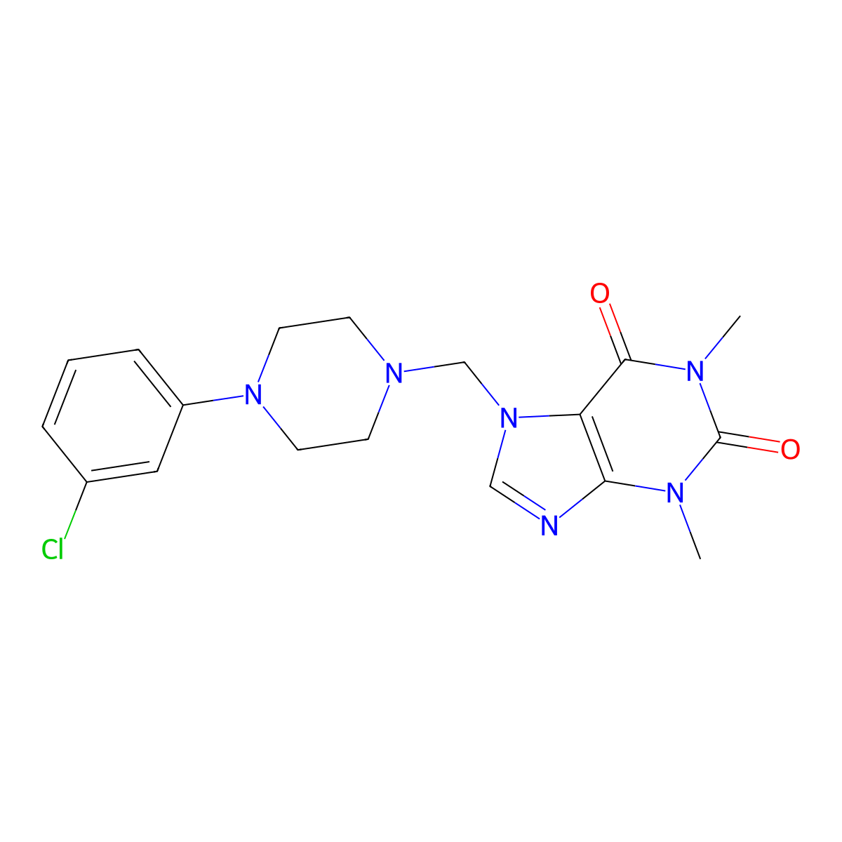 7-((4-(3-chlorophenyl)piperazin-1-yl)methyl)-1,3-dimethyl-1H-purine-2,6(3H,7H)-dione molecular structure, CAS 577694-42-9