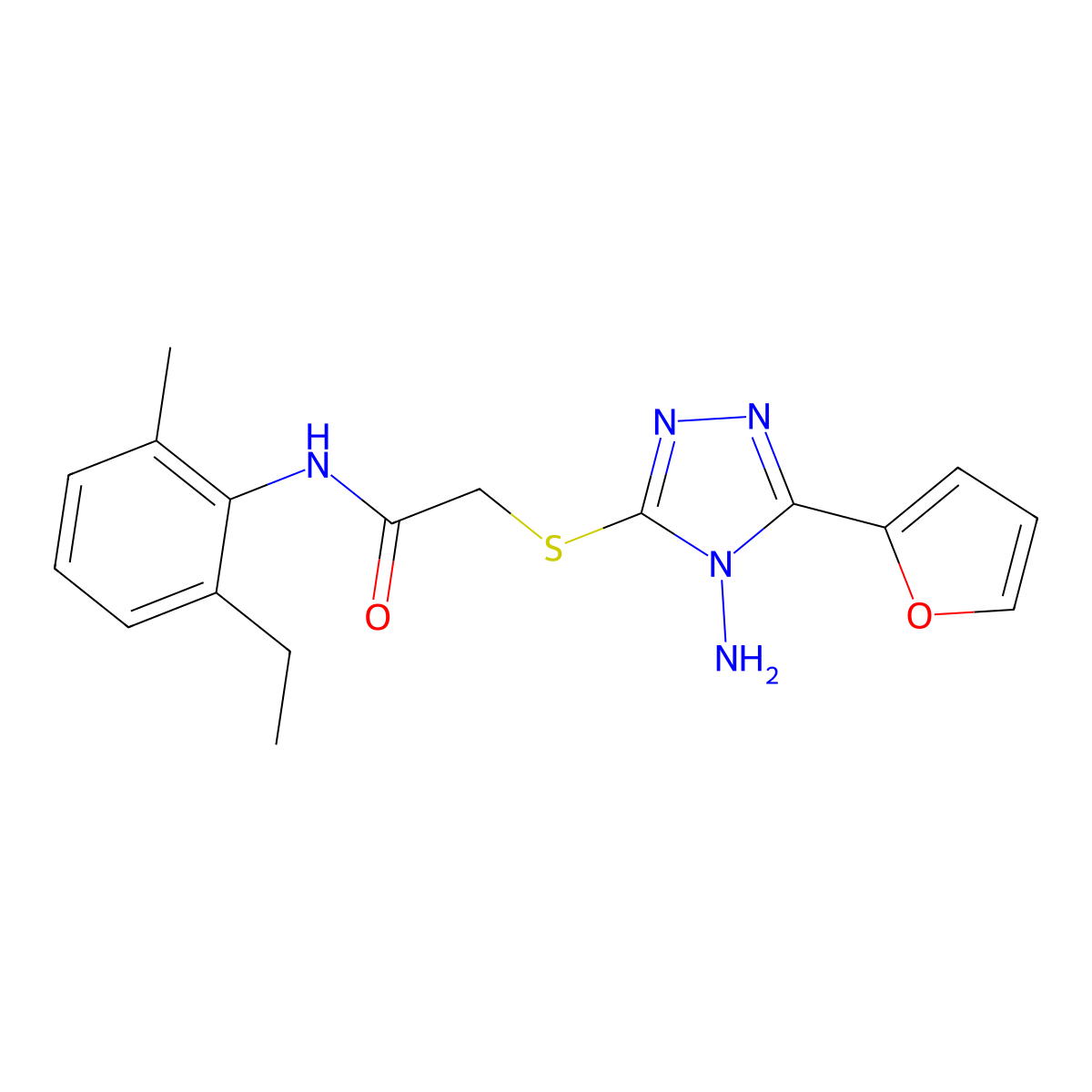 2-(4-amino-5-(2-furyl)(1,2,4-triazol-3-ylthio))-N-(6-ethyl-2-methylphenyl)acet amide molecular structure, CAS 577694-64-5