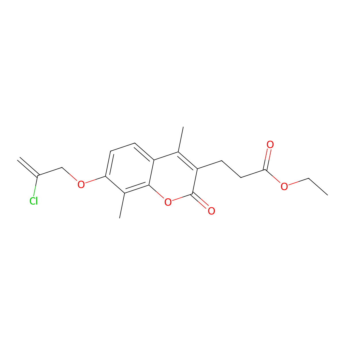 ethyl 3-{7-[(2-chloroprop-2-en-1-yl)oxy]-4,8-dimethyl-2-oxo-2H-chromen-3-yl}propanoate molecular structure, CAS 577694-69-0