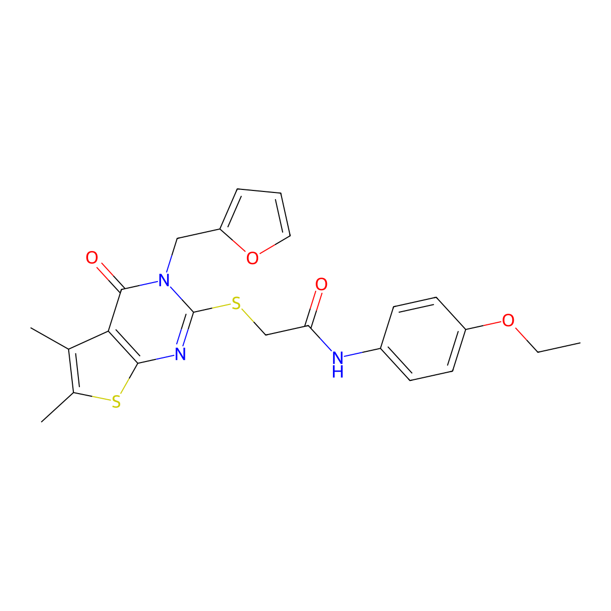 N-(4-ethoxyphenyl)-2-[3-(furan-2-ylmethyl)-5,6-dimethyl-4-oxothieno[2,3-d]pyrimidin-2-yl]sulfanylacetamide molecular structure, CAS 577694-72-5