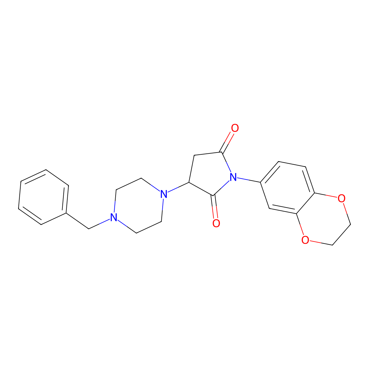 3-(4-Benzylpiperazin-1-yl)-1-(2,3-dihydro-1,4-benzodioxin-6-yl)pyrrolidine-2,5-dione molecular structure, CAS 577695-48-8