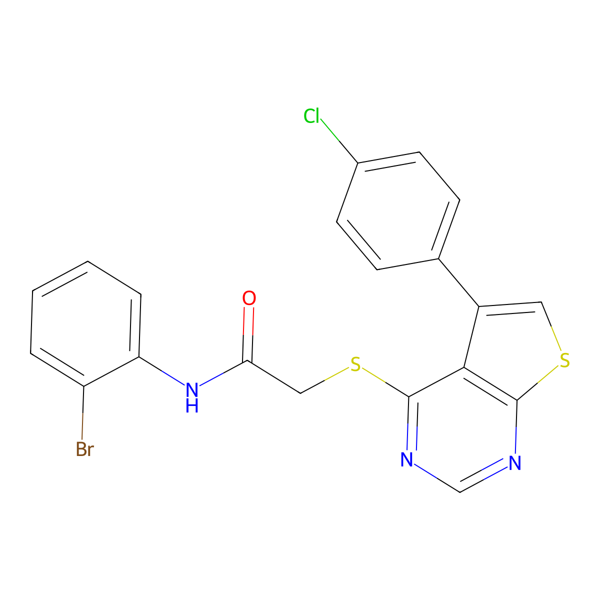 N-(2-bromophenyl)-2-{[5-(4-chlorophenyl)thieno[2,3-d]pyrimidin-4-yl]sulfanyl}acetamide molecular structure, CAS 577695-83-1