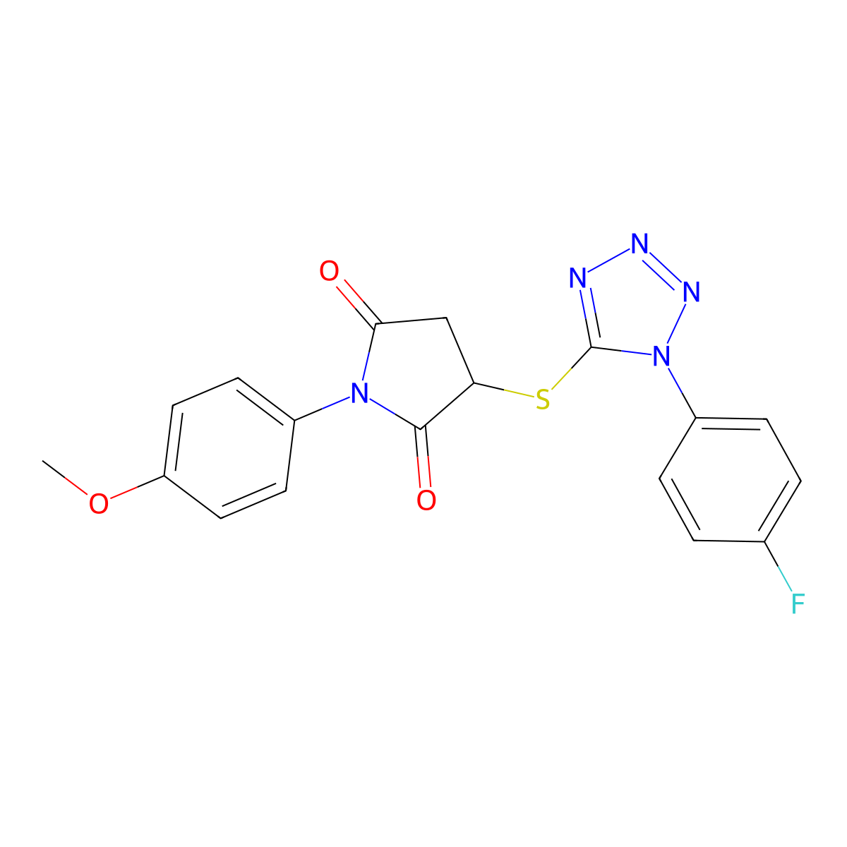 3-{[1-(4-fluorophenyl)-1H-tetrazol-5-yl]sulfanyl}-1-(4-methoxyphenyl)pyrrolidine-2,5-dione molecular structure, CAS 577695-90-0