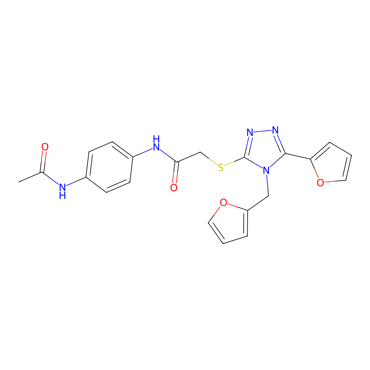 N-(4-Acetylamino-phenyl)-2-(5-furan-2-yl-4-furan-2-ylmethyl-4H-[1,2,4]triazol-3-ylsulfanyl)-acetamide molecular structure, CAS 577695-93-3