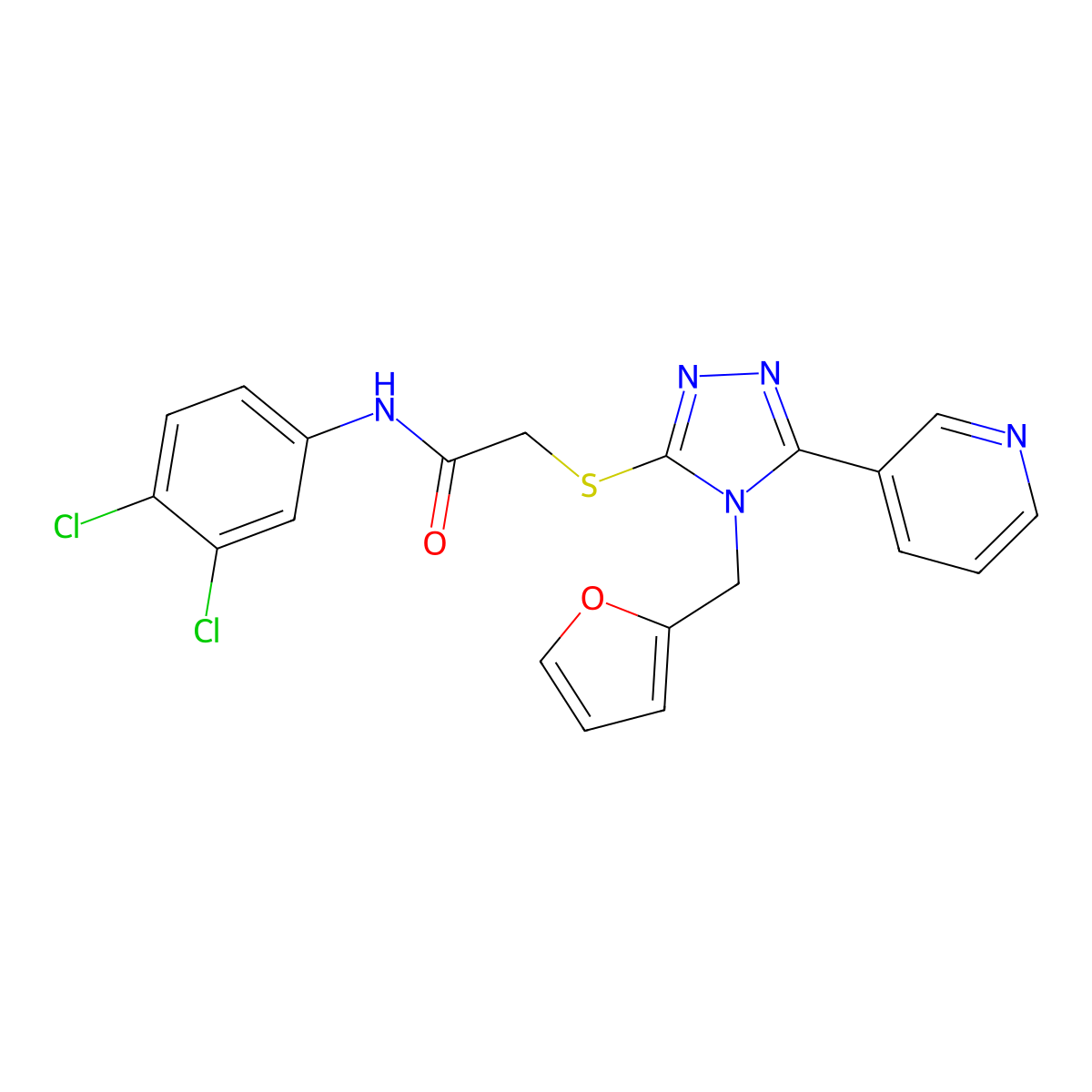 N-(3,4-dichlorophenyl)-2-{[4-(furan-2-ylmethyl)-5-(pyridin-3-yl)-4H-1,2,4-triazol-3-yl]sulfanyl}acetamide molecular structure, CAS 577696-01-6