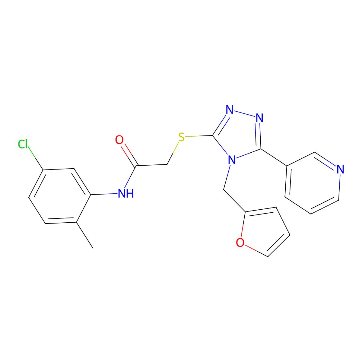 N-(5-chloro-2-methylphenyl)-2-{[4-(furan-2-ylmethyl)-5-(pyridin-3-yl)-4H-1,2,4-triazol-3-yl]sulfanyl}acetamide molecular structure, CAS 577696-06-1