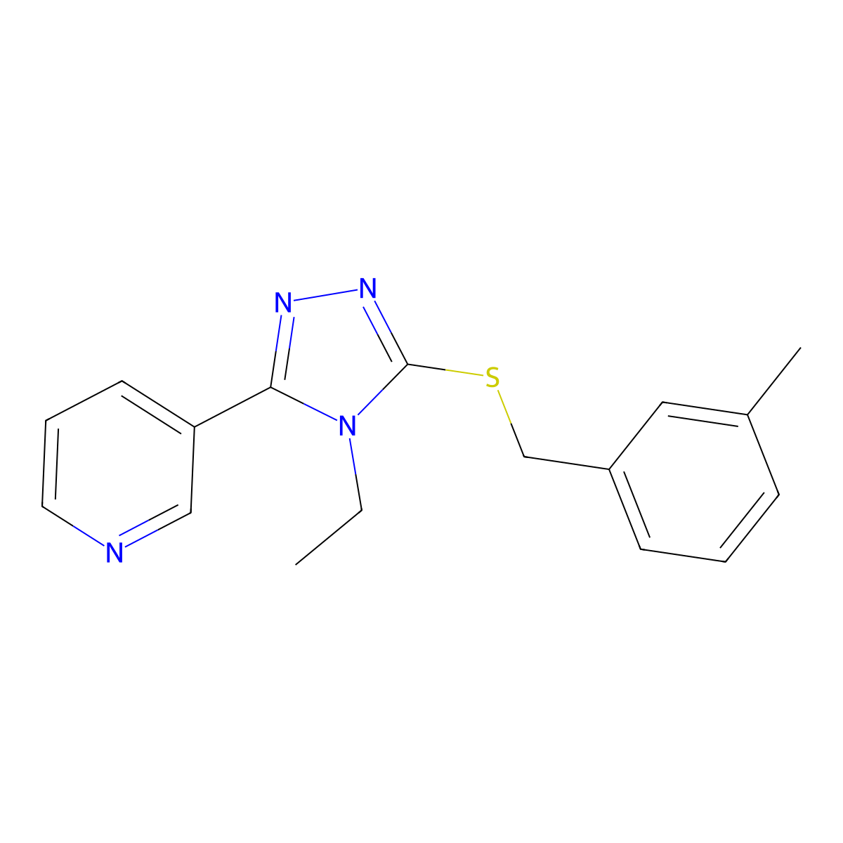 3-(4-Ethyl-5-((3-methylbenzyl)thio)-4H-1,2,4-triazol-3-YL)pyridine molecular structure, CAS 577696-07-2
