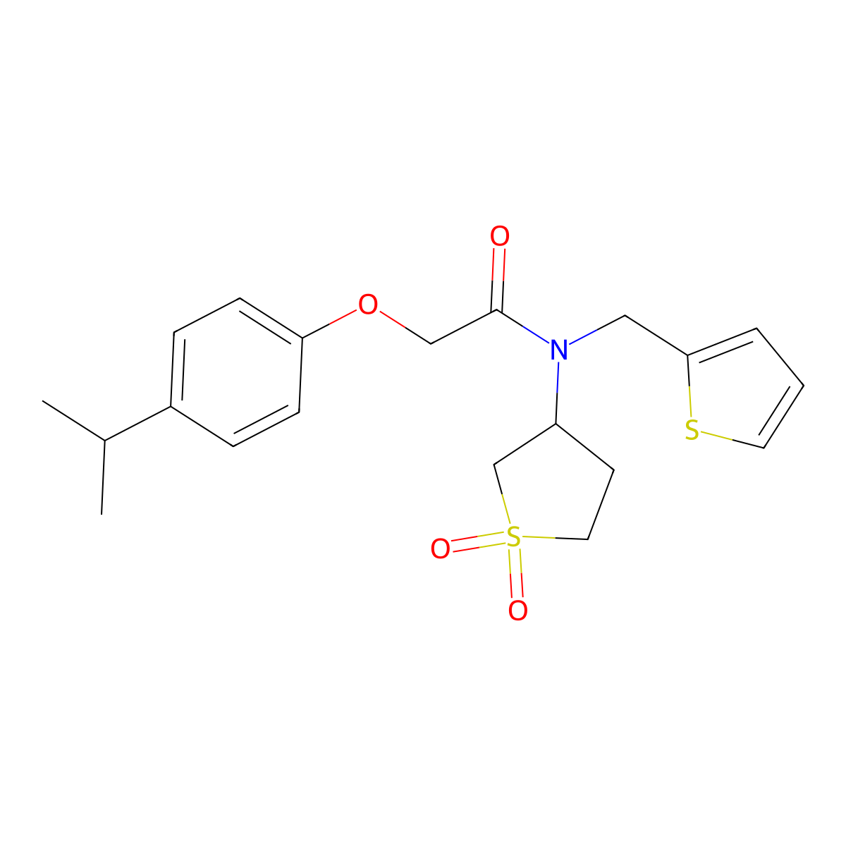 N-(1,1-dioxidotetrahydrothiophen-3-yl)-2-[4-(propan-2-yl)phenoxy]-N-(thiophen-2-ylmethyl)acetamide molecular structure, CAS 577696-08-3