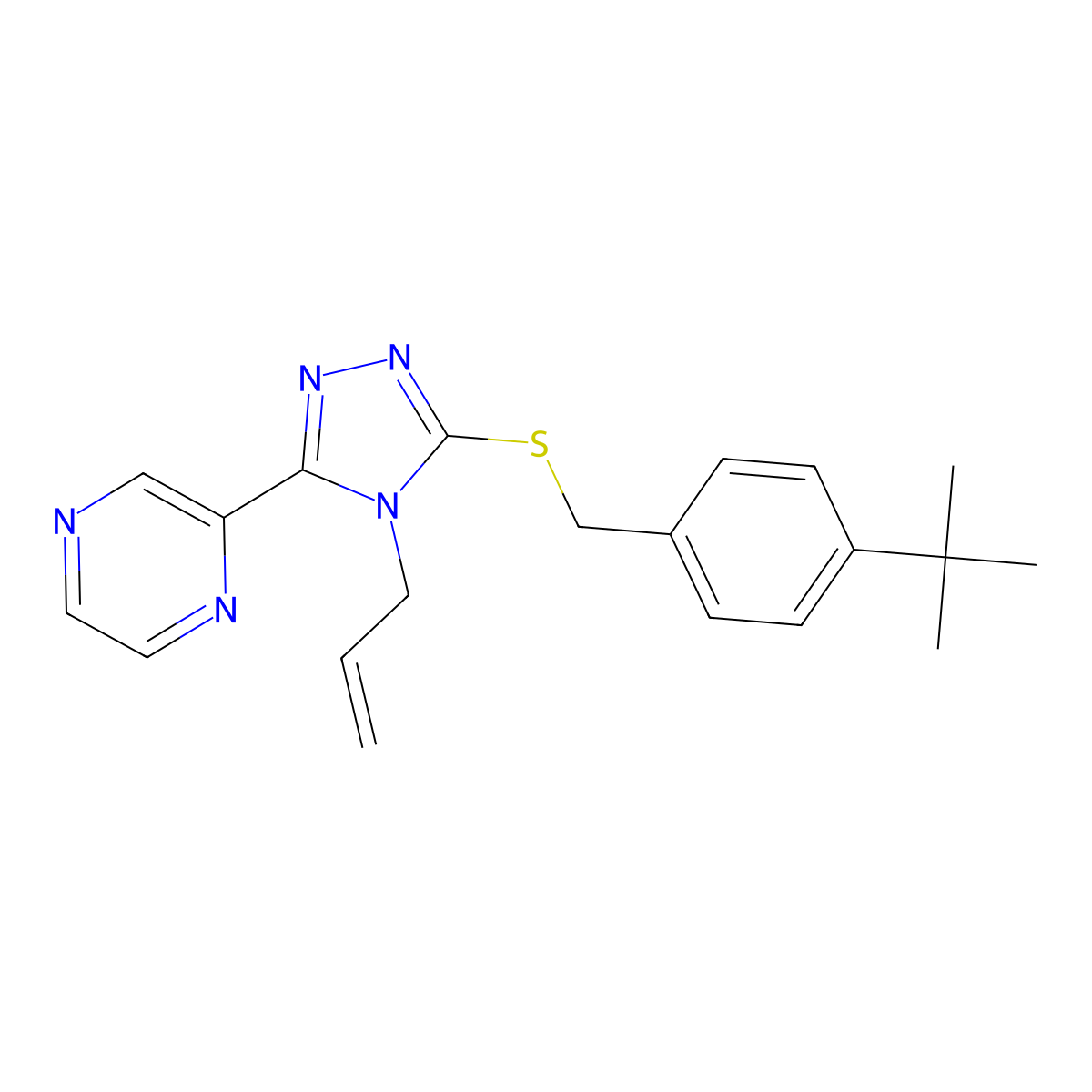 2-{5-[(4-tert-butylbenzyl)sulfanyl]-4-(prop-2-en-1-yl)-4H-1,2,4-triazol-3-yl}pyrazine molecular structure, CAS 577696-14-1