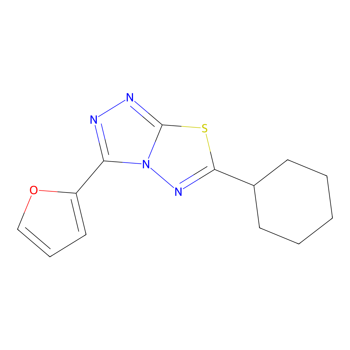 6-Cyclohexyl-3-furan-2-yl-(1,2,4)triazolo(3,4-b)(1,3,4)thiadiazole molecular structure, CAS 577696-37-8