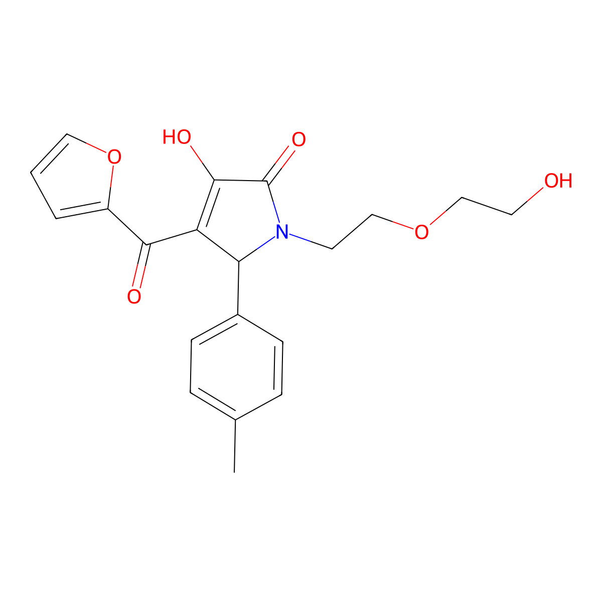 3-(furan-2-carbonyl)-4-hydroxy-1-[2-(2-hydroxyethoxy)ethyl]-2-(4-methylphenyl)-2H-pyrrol-5-one molecular structure, CAS 577696-71-0