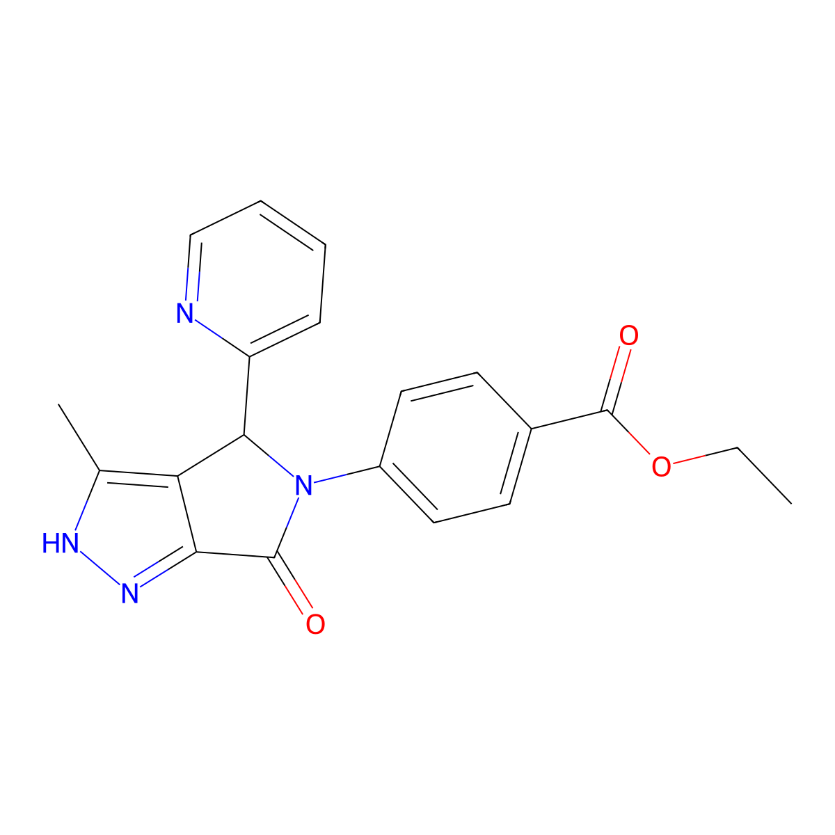 Ethyl 4-(3-methyl-6-oxo-4-pyridin-2-yl-2,4-dihydropyrrolo[3,4-c]pyrazol-5-yl)benzoate molecular structure, CAS 577696-76-5