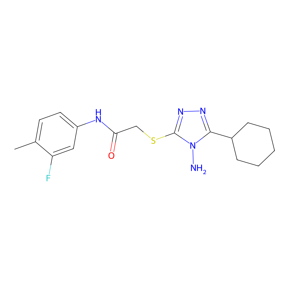 2-[(4-amino-5-cyclohexyl-1,2,4-triazol-3-yl)thio]-N-(3-fluoro-4-methylphenyl)acetamide molecular structure, CAS 577696-81-2