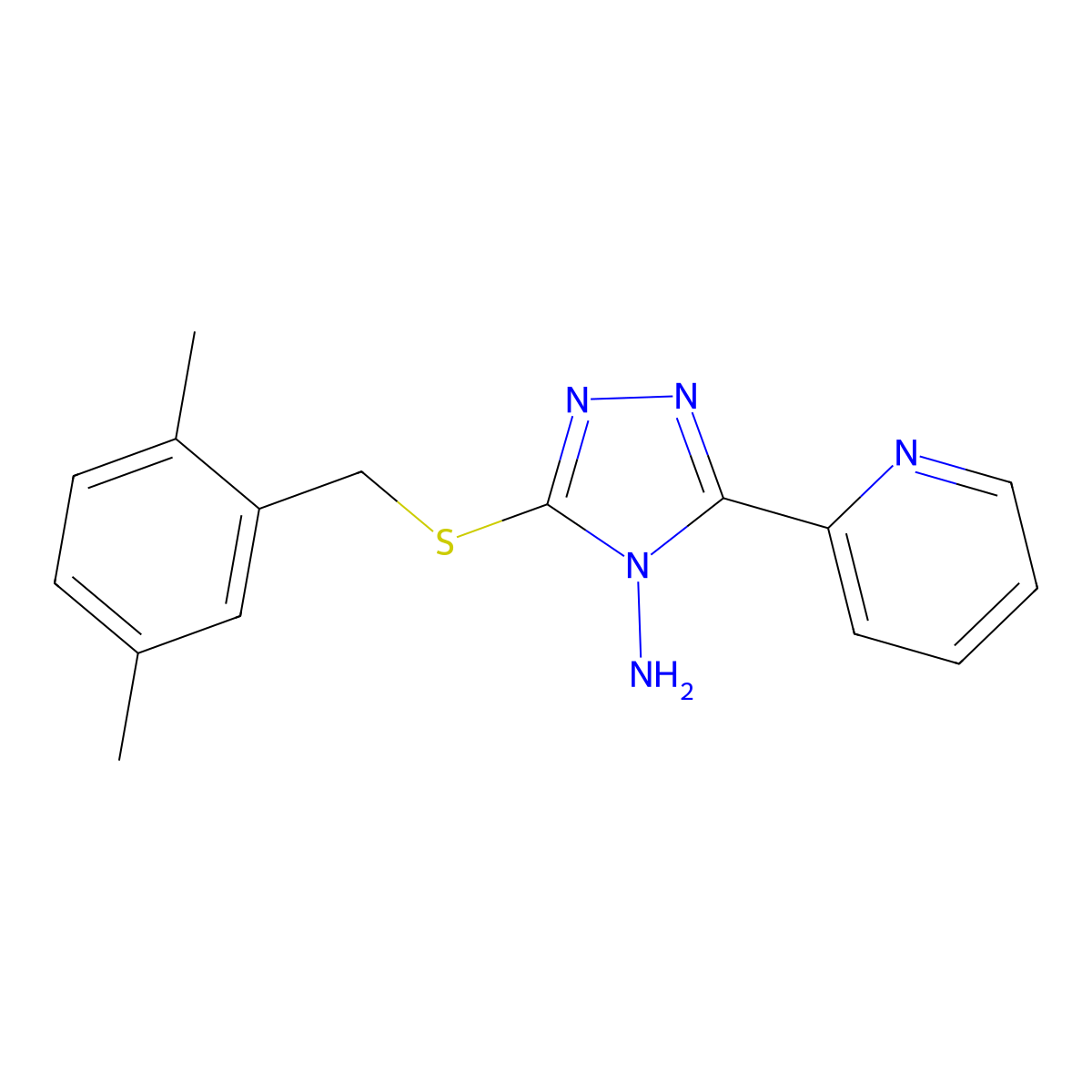 3-[(2,5-Dimethylphenyl)methylthio]-5-(2-pyridyl)-1,2,4-triazole-4-ylamine molecular structure, CAS 577697-17-7