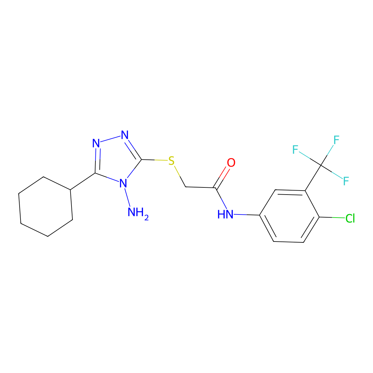 2-((4-amino-5-cyclohexyl-4H-1,2,4-triazol-3-yl)thio)-N-(4-chloro-3-(trifluoromethyl)phenyl)acetamide molecular structure, CAS 577697-49-5