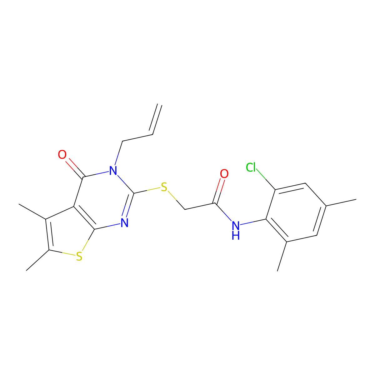N-(2-chloro-4,6-dimethylphenyl)-2-{[5,6-dimethyl-4-oxo-3-(prop-2-en-1-yl)-3,4-dihydrothieno[2,3-d]pyrimidin-2-yl]sulfanyl}acetamide molecular structure, CAS 577697-63-3