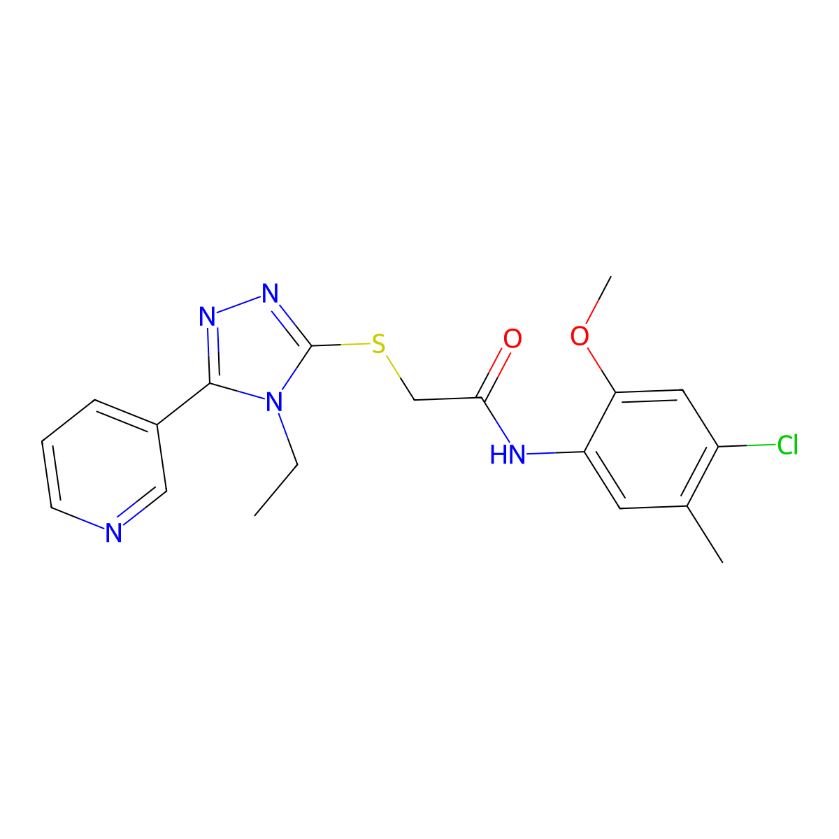N-(4-Chloro-2-methoxy-5-methylphenyl)-2-{[4-ethyl-5-(3-pyridinyl)-4H-1,2,4-triazol-3-YL]sulfanyl}acetamide molecular structure, CAS 577697-80-4