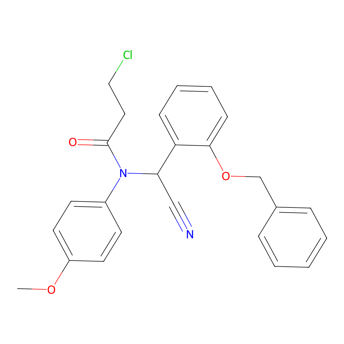 3-chloro-N-[cyano-(2-phenylmethoxyphenyl)methyl]-N-(4-methoxyphenyl)propanamide molecular structure, CAS 577697-91-7