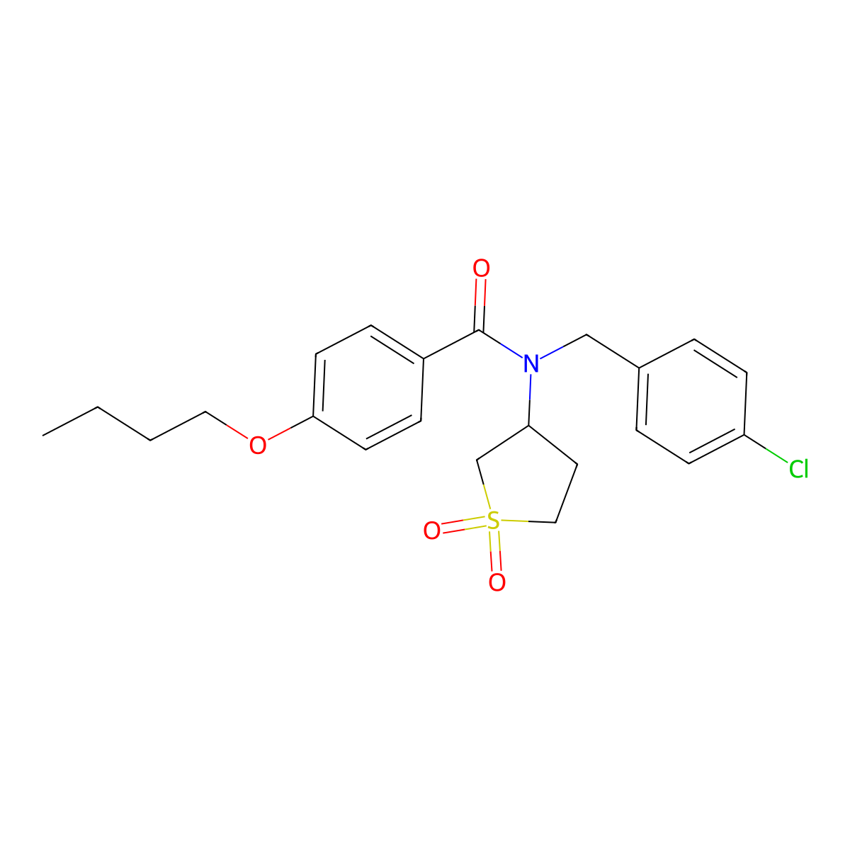 4-butoxy-N-(4-chlorobenzyl)-N-(1,1-dioxidotetrahydro-3-thienyl)benzamide molecular structure, CAS 577697-98-4