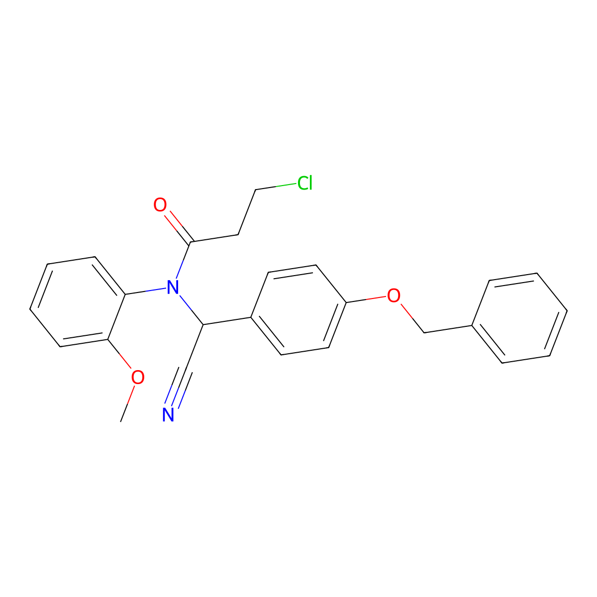 3-chloro-N-[cyano-(4-phenylmethoxyphenyl)methyl]-N-(2-methoxyphenyl)propanamide molecular structure, CAS 577698-05-6