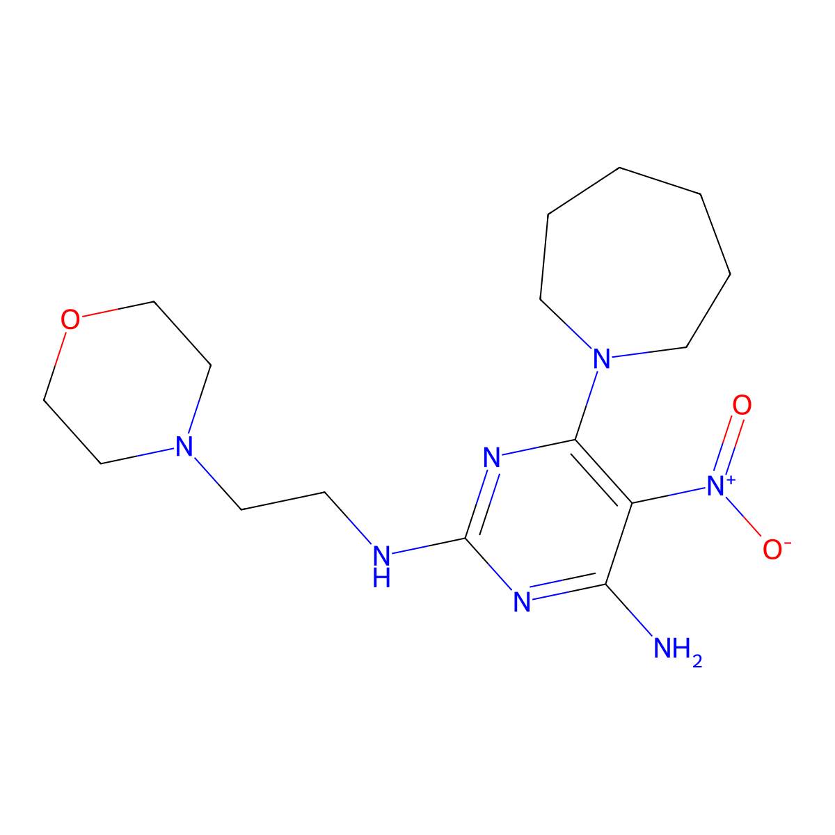 6-(azepan-1-yl)-N2-(2-morpholinoethyl)-5-nitropyrimidine-2,4-diamine molecular structure, CAS 577698-17-0