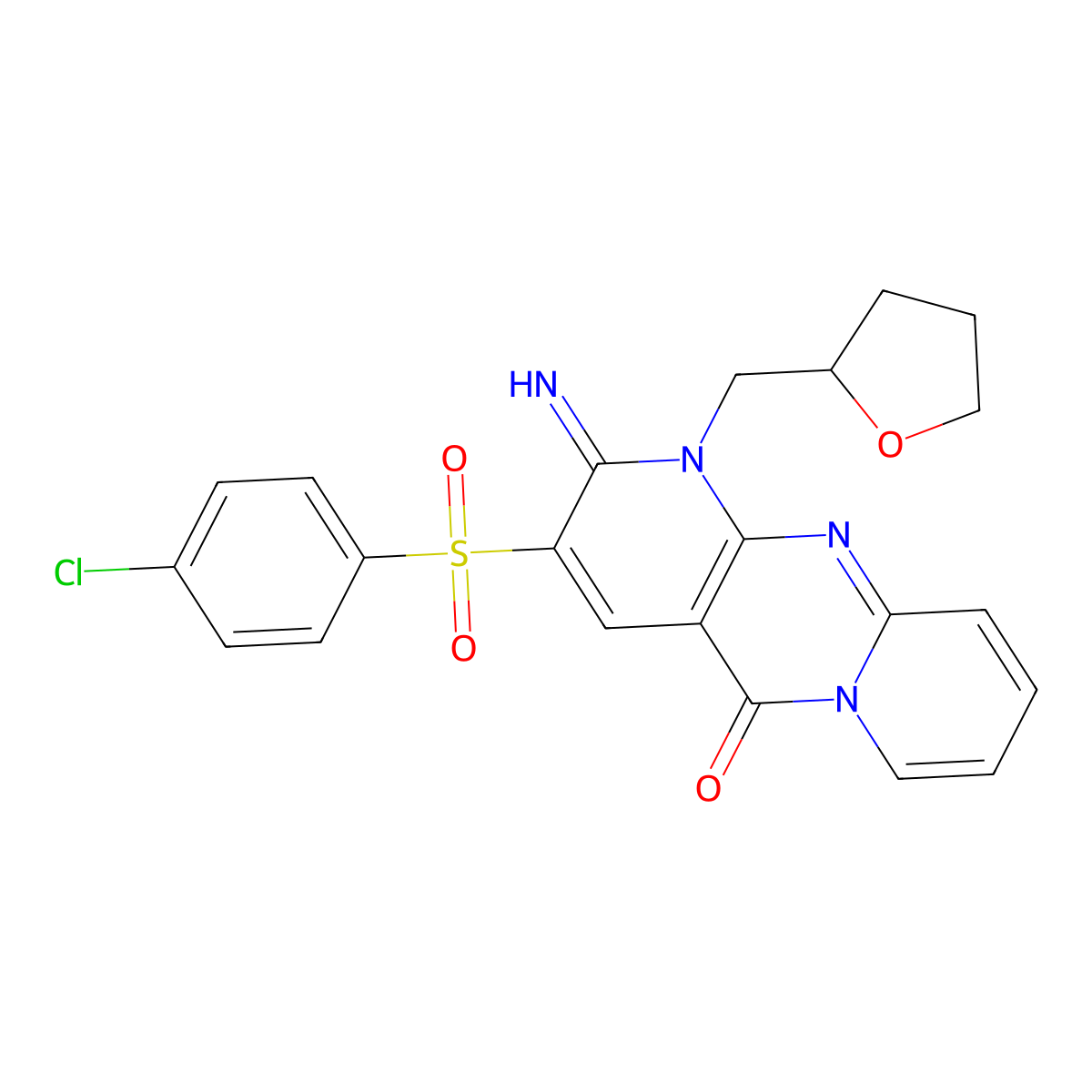 3-[(4-Chlorophenyl)sulfonyl]-2-imino-1-(tetrahydro-2-furanylmethyl)-1,2-dihydro-5H-dipyrido[1,2-A:2,3-D]pyrimidin-5-one molecular structure, CAS 577698-65-8