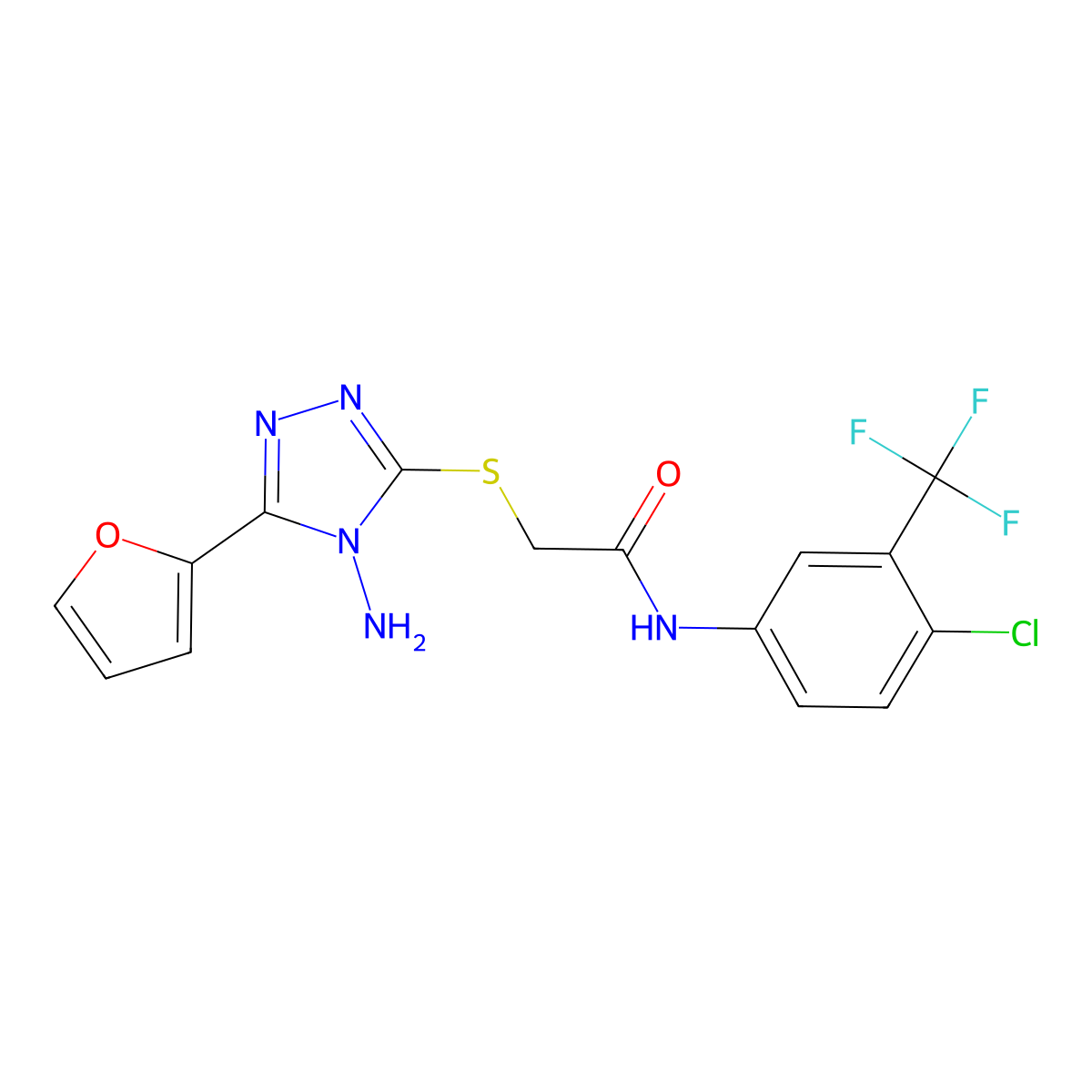 2-((4-amino-5-(furan-2-yl)-4H-1,2,4-triazol-3-yl)thio)-N-(4-chloro-3-(trifluoromethyl)phenyl)acetamide molecular structure, CAS 577698-69-2