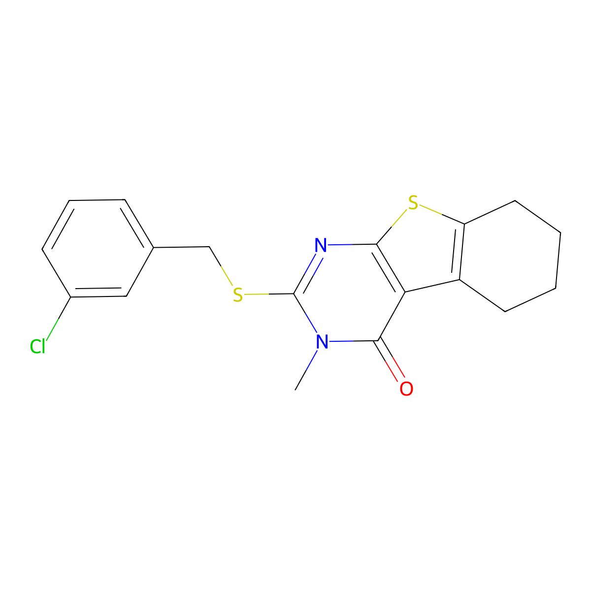 2-[(3-chlorobenzyl)sulfanyl]-3-methyl-5,6,7,8-tetrahydro[1]benzothieno[2,3-d]pyrimidin-4(3H)-one molecular structure, CAS 577698-72-7